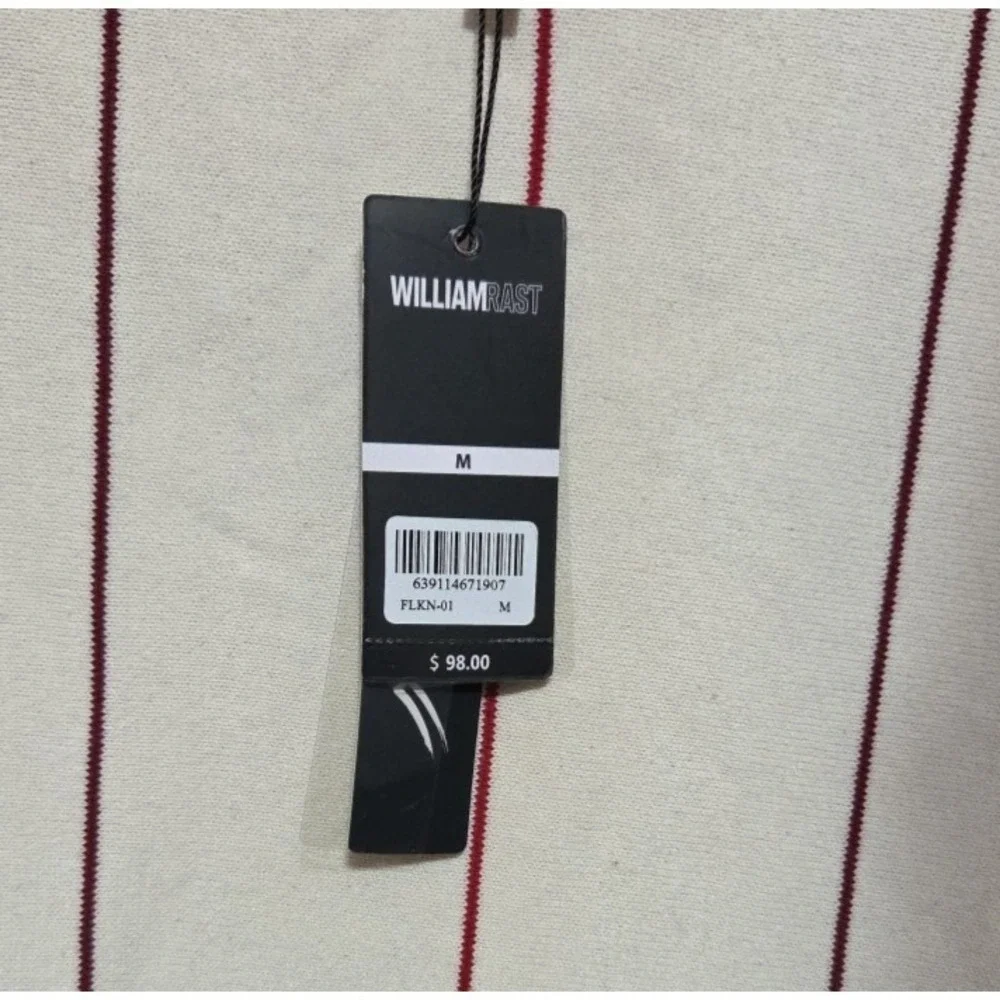 William Rast Men's Medium Knit Polo Sweater Shirt Cream Striped $98 MSRP NWT